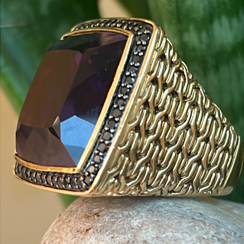 John Hardy 18 karat gold, amethyst and Diamond Ring - Picture 9 of 14